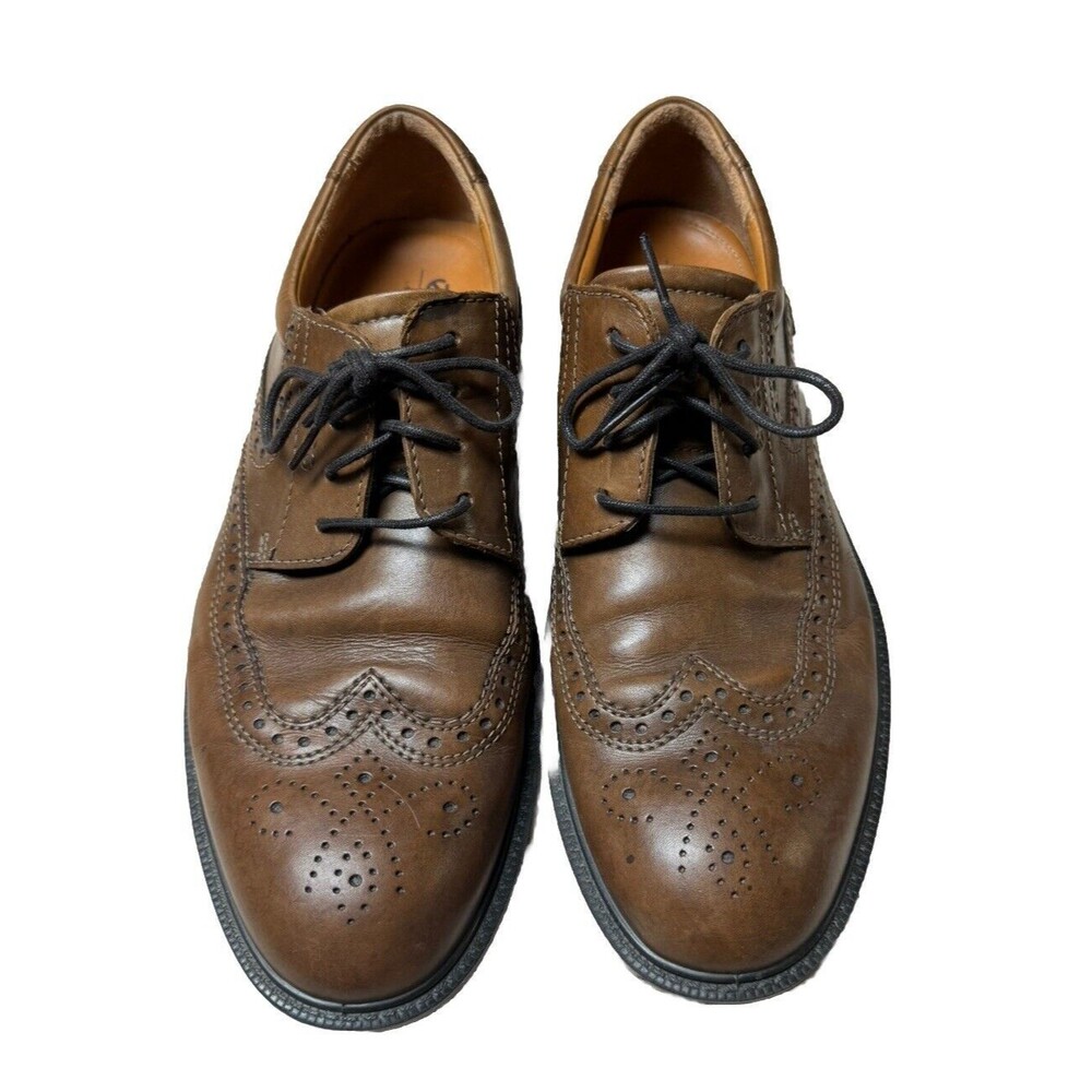 Ecco Shoes Mens 44 Brown Leather Wingtip Oxford Lace Up